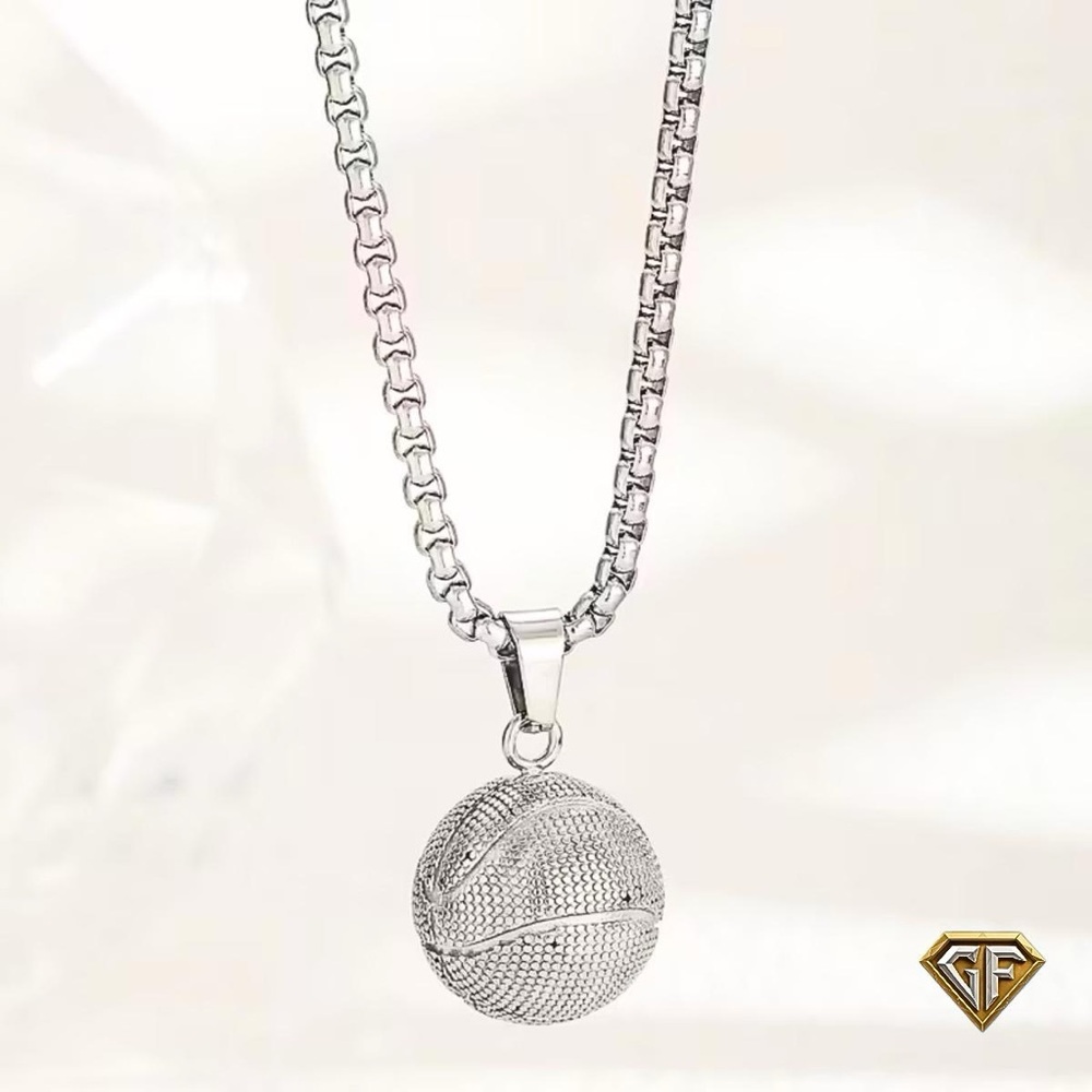 Silver 3D Basketball Charm Necklace and 22 inch Necklace, NBA Necklace